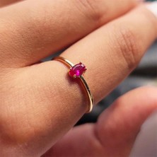 Fasek Gold Italyan Kol 0.30 Karat Ruby Taşlı Tek Taş Yüzük-Ruby 925 Ayar Gümüş Yüzük