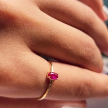 Fasek Gold Italyan Kol 0.30 Karat Ruby Taşlı Tek Taş Yüzük-Ruby 925 Ayar Gümüş Yüzük
