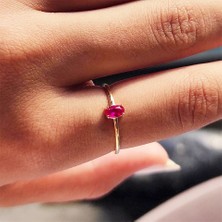 Fasek Gold Italyan Kol 0.30 Karat Ruby Taşlı Tek Taş Yüzük-Ruby 925 Ayar Gümüş Yüzük