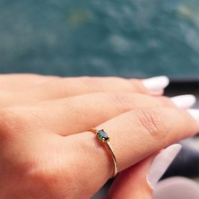 Fasek Gold Gümüş Yüzük - 0.30Karat Oval Swarovski Zümrüt Yeşili 925 Ayar Gümüş Yüzük-Tektaş Minimal Gümüş Yüzük