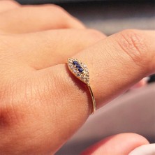 Fasek Gold Gümüş Yüzük - Minimal Mekik Signity Swaroski Safir Taşlı Fantezi Şans 925 Ayar Gümüş Tasarım Yüzük