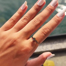 Fasek Gold Ufuk Çizgisi Şans Totemi Ince Minimal Tasarım Mistik Topaz Taşlı Baget 925 Ayar Gümüş Yüzük