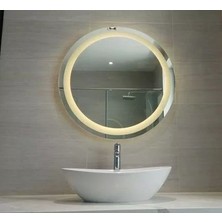 Mirrorland 80 cm Çapında Gün Işığı LED Işıklı Kumlamalı LED Ayna / Dekoratif Ayna / Banyo Aynası /yuvarlak Ayna/ışılı Ayna/ Trafolu