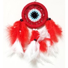 Mixperi Kırmızı ve Beyaz Kuş Tüylü Dream Catcher El Yapımı Mini Duvar Süsü
