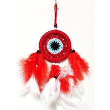 Mixperi Kırmızı ve Beyaz Kuş Tüylü Dream Catcher El Yapımı Mini Duvar Süsü