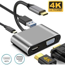 Hub Type-C & 4K Hdtv VGA USB 3.0 Pd 4 In 1 Macbook Pc Uyumlu Adaptör Çoklayıcı