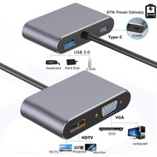 Hub Type-C & 4K Hdtv VGA USB 3.0 Pd 4 In 1 Macbook Pc Uyumlu Adaptör Çoklayıcı