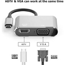 Hub Type-C & 4K Hdtv VGA USB 3.0 Pd 4 In 1 Macbook Pc Uyumlu Adaptör Çoklayıcı