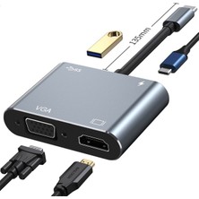 Hub Type-C & 4K Hdtv VGA USB 3.0 Pd 4 In 1 Macbook Pc Uyumlu Adaptör Çoklayıcı