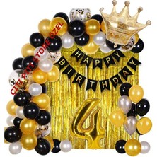 Çıtı Pıtı Store Büyük Boy Kral Taçlı 4 Yaş Balon Zinciri Doğum Günü Seti