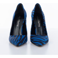 ShoeSSpring Ince Topuklu Saks Zebra Desenli Stiletto