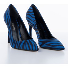 ShoeSSpring Ince Topuklu Saks Zebra Desenli Stiletto