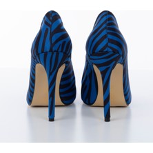 ShoeSSpring Ince Topuklu Saks Zebra Desenli Stiletto