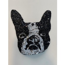 Gönülden Tasarım 18X16 cm Pul Payetli Siyah Beyaz Köpek Aplik Arma Yama Aksesuar