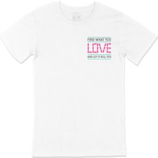 Cix Pembe Find What You Love Cep Logo Tasarımlı Beyaz Tişört