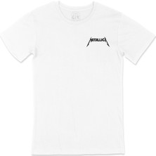 Cix Metallica Logolu Cep Logo Tasarımlı Beyaz Tişört