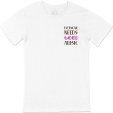 Cix Pembe Everyone Needs Good Music Cep Logo Tasarımlı Beyaz Tişört