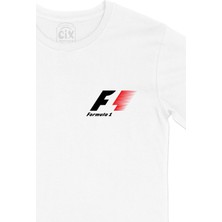 Cix Formula 1 Cep Logo Tasarımlı Beyaz Tişört