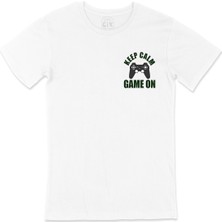 Cix Keep Calm Game On Cep Logo Tasarımlı Beyaz Tişört