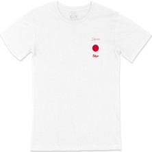 Cix Tokyo Japonya Bayraklı Kalpli Cep Logo Tasarımlı Beyaz Tişört