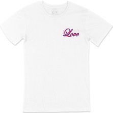 Cix Love Yazılı Cep Logo Tasarımlı Beyaz Tişört