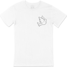 Cix Barış Güvercini Cep Logo Tasarımlı Beyaz Tişört