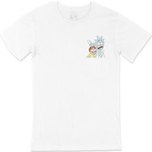 Cix Rick And Morty Tasarımlı Cep Logo Tasarımlı Beyaz Tişört