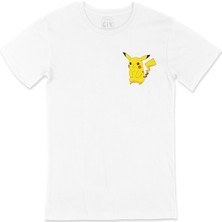 Cix Utangaç Pikachu Cep Logo Tasarımlı Beyaz Tişört