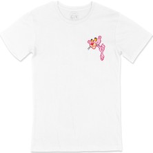 Cix Meraklı Pembe Panter Cep Logo Tasarımlı Beyaz Tişört