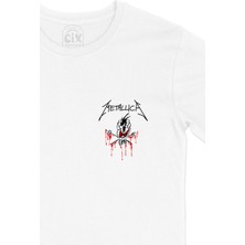 Cix Metallica Kırmızı Logolu Cep Logo Tasarımlı Beyaz Tişört