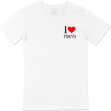 Cix I Love Tokyo Cep Logo Tasarımlı Beyaz Tişört