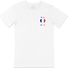 Cix Marsilya Fransa Bayraklı Kalpli Cep Logo Tasarımlı Beyaz Tişört