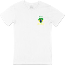 Cix Rio De Janerio Brezilya Bayraklı Kalpli Cep Logo Tasarımlı Beyaz Tişört