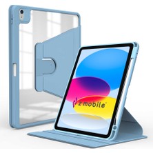 Z-Mobile Apple iPad 10. Nesil 2022 10.9" Uyumlu Kılıf Simplism 360 Dönen Yatay Dikey Standlı Kalemlikli Kılıf Arkası Şeffaf