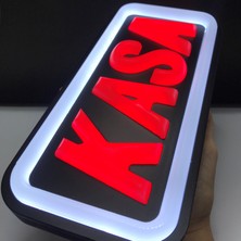 Leon Işık 'kasa' Işıklı Özel Tabela-Led ile Neon Görünümlü Tabela Beyaz Çizgi (25X12CM)