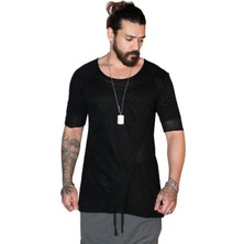 Capotrio Erkek Özel Tasarım Uzun Keten T-Shirt