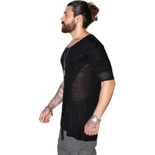 Capotrio Erkek Özel Tasarım Uzun Keten T-Shirt