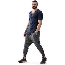 Capotrio Erkek Bohem Kısa Kol Uzun Tişört Lacivert