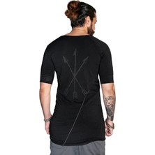 Capotrio Erkek Bohem Kısa Kol Uzun T-Shirt Siyah
