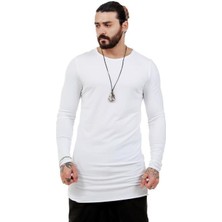 Capotrio Erkek Bohem Uzun Kol Uzun T-Shirt Beyaz