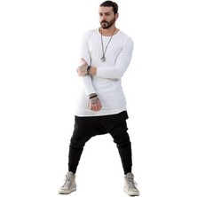 Capotrio Erkek Bohem Uzun Kol Uzun T-Shirt Beyaz