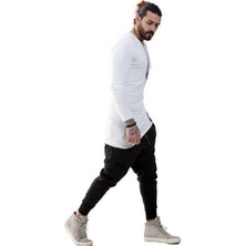 Capotrio Erkek Bohem Uzun Kol Uzun T-Shirt Beyaz