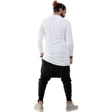 Capotrio Erkek Bohem Uzun Kol Uzun T-Shirt Beyaz