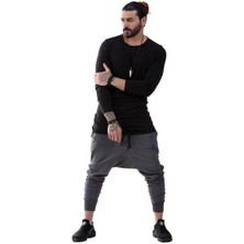 Capotrio Erkek Bohem Uzun Kol Uzun T-Shirt Siyah
