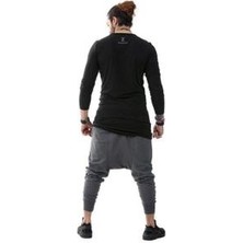 Capotrio Erkek Bohem Uzun Kol Uzun T-Shirt Siyah