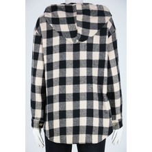 Fermuarlı Kareli Desenli Ceket - Siyah