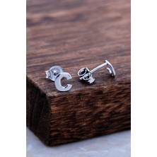 Sümer Telkari C Harfi Rodyumlu Gümüş Küpe