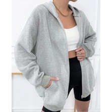 Adimex  Kadın Oversize Kapüşonlu Sweatshirt Hırka