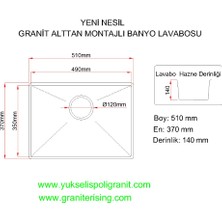 Granite Rising Granit Banyo Lavabo Eviyesi - Beyaz Renk - 51 x 37 cm