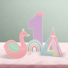 Hey Parti Boho Baby Girl Gökkuşağı Temalı 1 Yaş Kız Bebek Doğum Günü Parti Seti – Mini